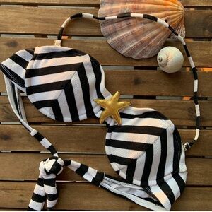 Black and White Striped Bikini Top with Gold Starfish detail